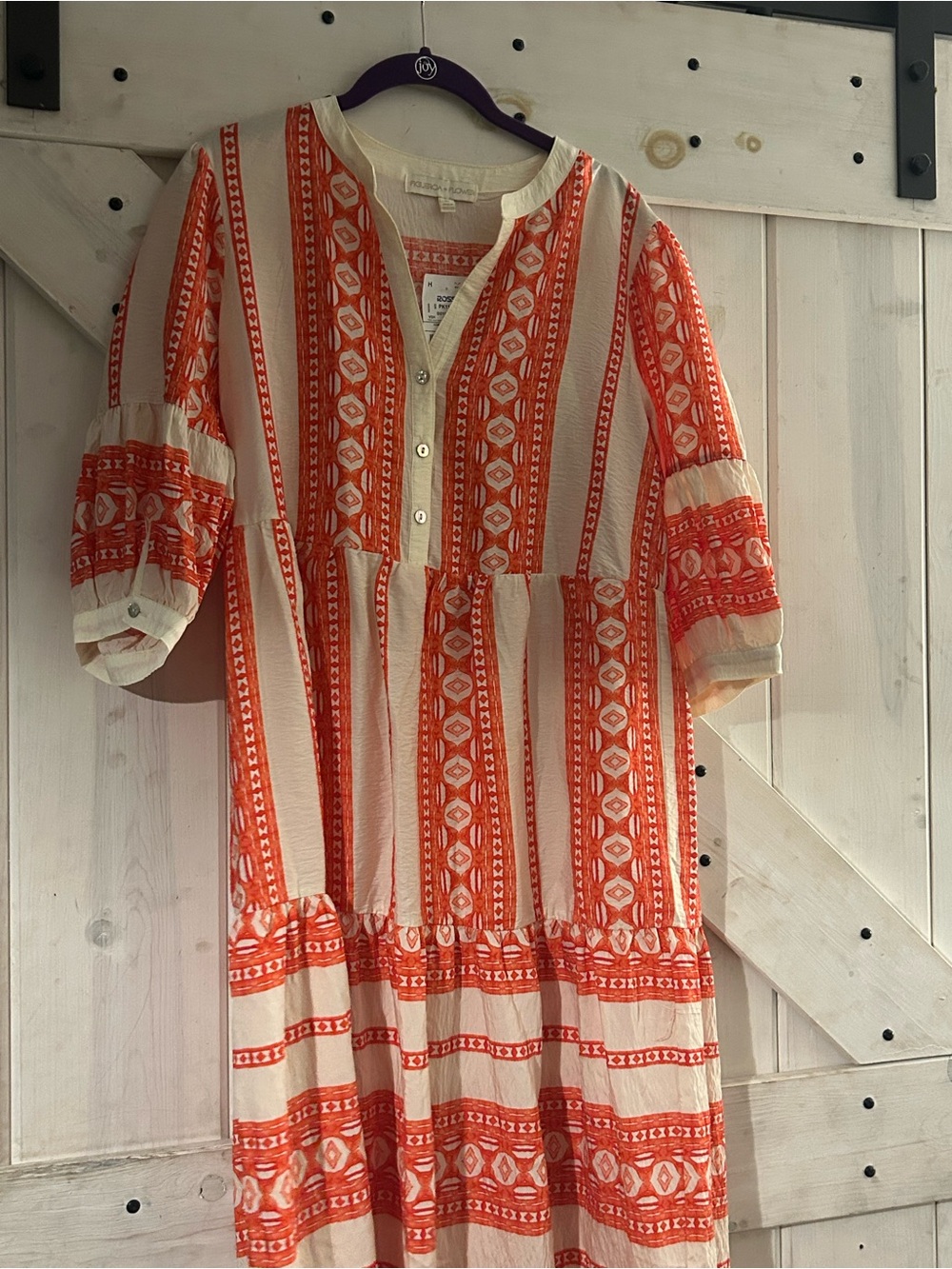 Women’s Red and Cream Midi Tiered Dress Sundress with Geometric prints